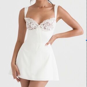 House of CB ADRIANA IVORY SATIN AND LACE MINI DRESS, XS. Make an offer!